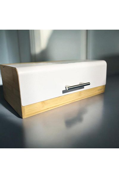 GUNES ZUCCACIYE Bamboo Bread Cabinet with Metal Lid 36 cm White Color