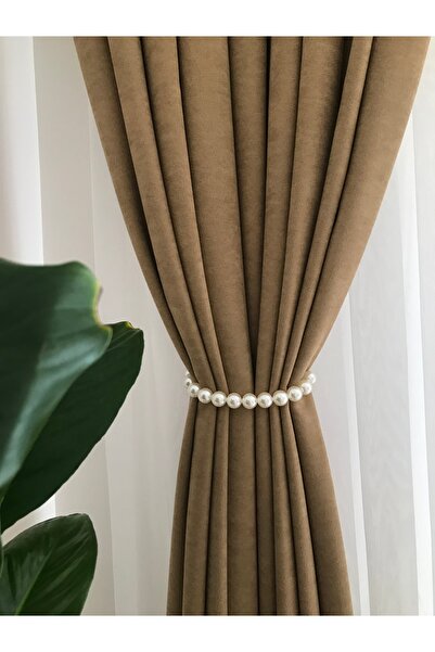 Toksuzdesign İncili Fon Perde Aparatı 2 adet,Beyaz Kurdaleli Fon Perde Tutucu...