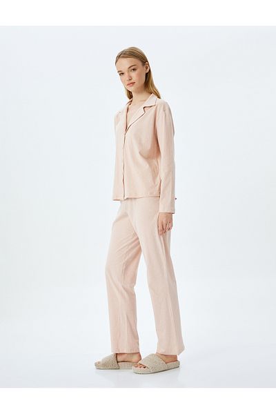 Koton Pyjama-Set mit Hemdkragen und geknöpftem Polka-Dot-Muster