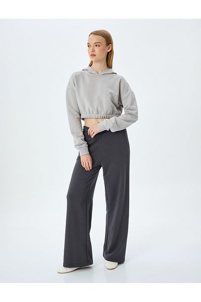 Koton Long Sleeve Crop Oversize Sweatshirt with Elastic Waist
