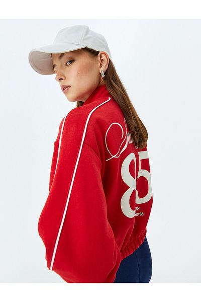 Koton Oversize Raised Sweatshirt with Printed Back Zipper