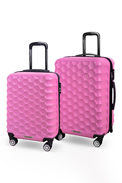 POLO&SKY Petek Model Pembe 2'li Valiz Seti (kabin+orta)