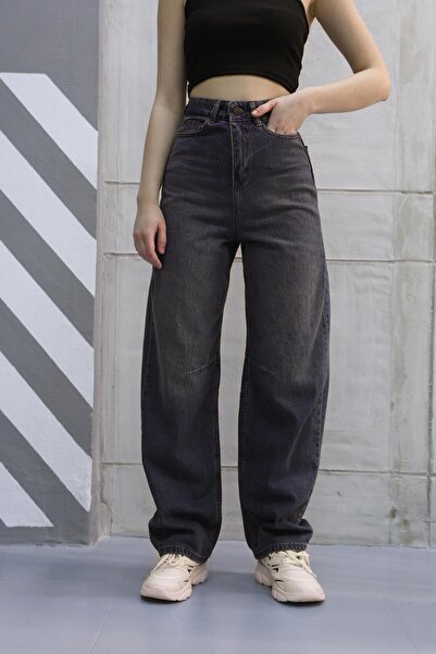 LİMABEL Albastru cu efecte speciale - Blugi de damă confortabili, largi, cu detaliu cu cataramă