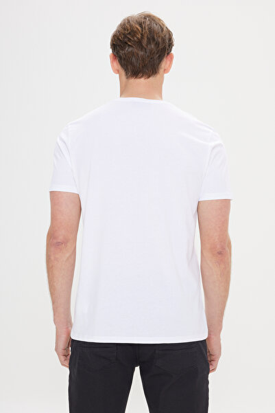 ALTINYILDIZ CLASSICS Men's White Slim Fit Slim Fit 100% Cotton Printed Crew Neck T-Shirt