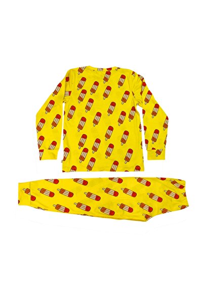 Milk & Muffin Sarı Zeminli DONDURMA Desenli Organik Pijama Takımı