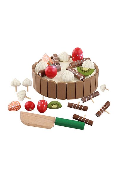Fab N Funky Role Play Wooden Birthday Cake Cutting Toy Set for Kids, Magnetic Pretend Play