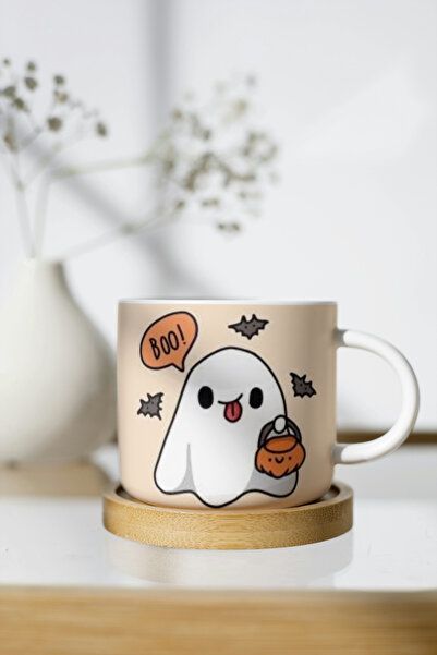 EYBaskı Tasarım White Porcelain Halloween Themed Nescafe Cup
