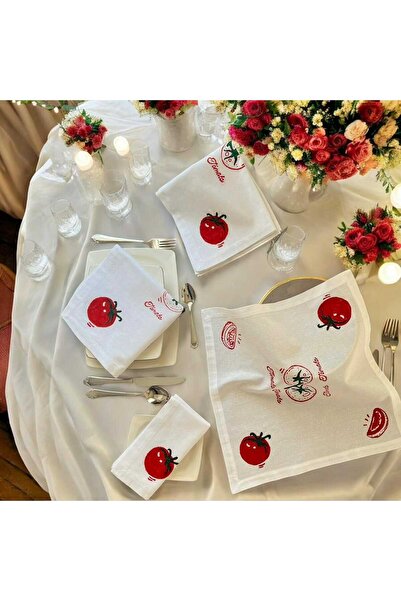 En Güzel Hediye Sensin 6 Lı Set Domates Keten Pamuklu Beyaz Yemek Peçeteleri,...