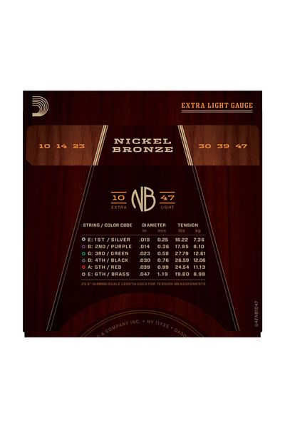 Daddario Nb1047 Σετ χορδών ακουστικής κιθάρας, Nickel Bronze, X-lite, 10-