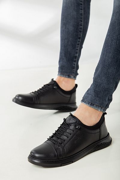Mehmet Baran Men's Genuine Leather Casual Shoes Black