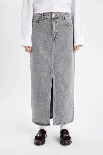 DeFacto Fashion Fit Long Jeans Skirt with Slit Pockets D4424Ax24Au
