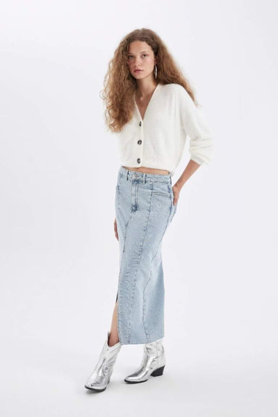 DeFacto Fashion Fit Yırtmaçlı Uzun Boy Jean Etek D4419ax24au