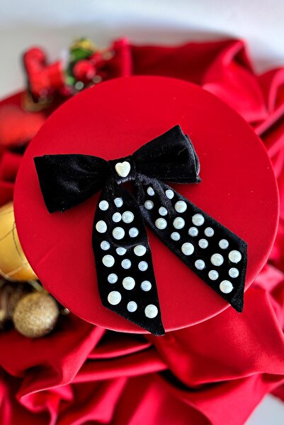 New Obsessions Μαύρο βελούδινο κούμπωμα με φιόγκο με διακόσμηση με πέρλες