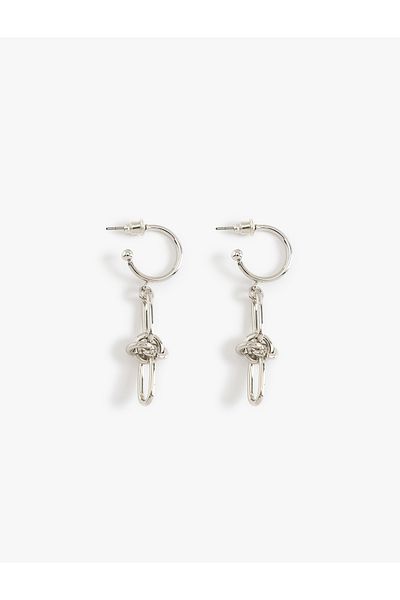 Koton Steel Blended Hoop Earrings - Dangle Knot Detail
