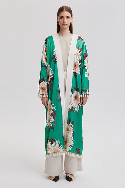 Touché Privé Kimono cu modele florale cu ciucuri