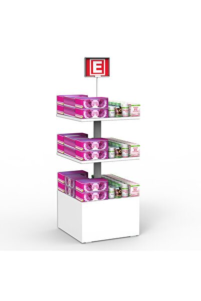 relaxstand ECZANE 3 Raflı 50x50 Ahşap Beyaz Orta Alan Standı