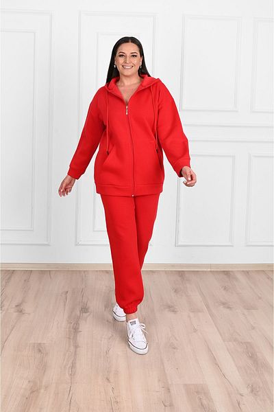 FEEL STYLE بدلة نسائية مزدوجة مقاس كبير - 3 خيوط نقطية FS