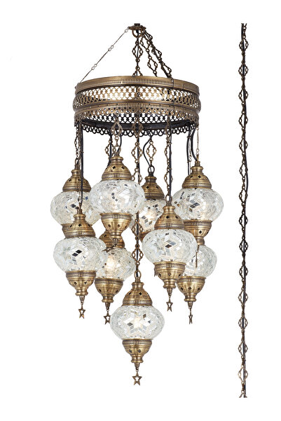 Demmex Otantik Mozaik İşlemeli Tavan Avize Armatür Türk ve Fas Lambası 9'lu Set