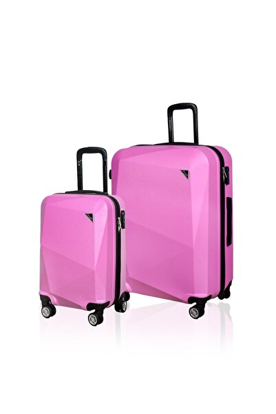 POLO&SKY Elmas Model Pembe Renk 2'li Valiz Seti (küçük+büyük)