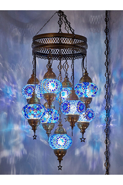 Demmex Otantik Mozaik İşlemeli Tavan Avize Armatür Türk ve Fas Lambası 9'lu Set