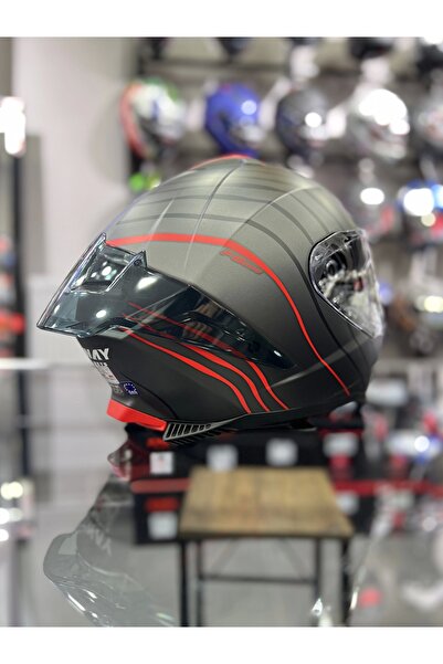 Sway 865 Space Kırmızı Siyah Kapalı Kask Güneş Vizörlü