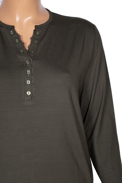 Pıtırcık Γυναικεία μπλούζα Cimariva Dicle Plus Size με λαιμόκοψη V με δαντέλα χακί