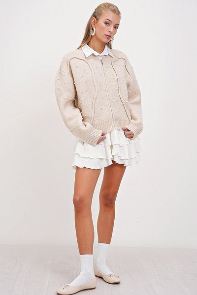 HAKKE Zippered and Washed Cardigan