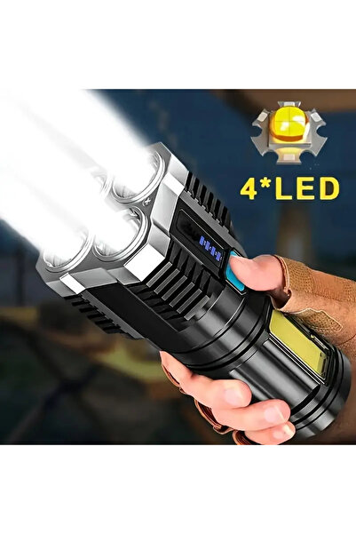 Generic 1200mAh USB Şarjlı LED El Feneri ve COB Yan Işık - 1200mAh Batarya, Güçlü ve Taşınabilir