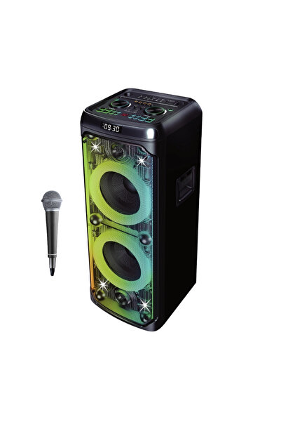 VOOKA Bluetooth Hoparlör 100W Karaoke Mikrofonlu Rgb Ledli Şeffaf Transparan Tasarım 10x2inç Parti Boy