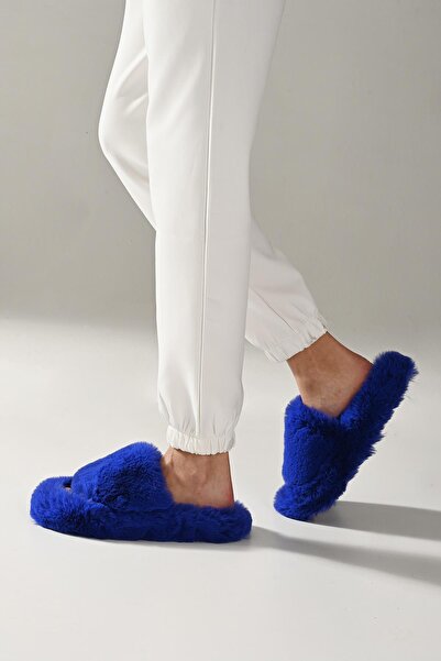 Beyond Women's Saks Blue Extra Soft Furry House Slippers 3cm Bynd01