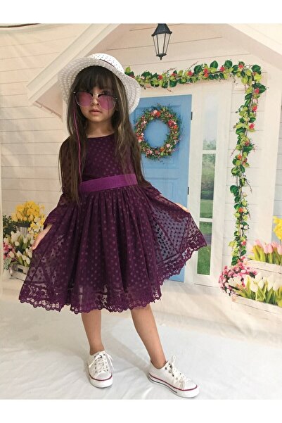 Mixie Κοριτσίστικο φόρεμα με δαντέλα Μωβ Φόρεμα γενεθλίων ειδικής περίστασης