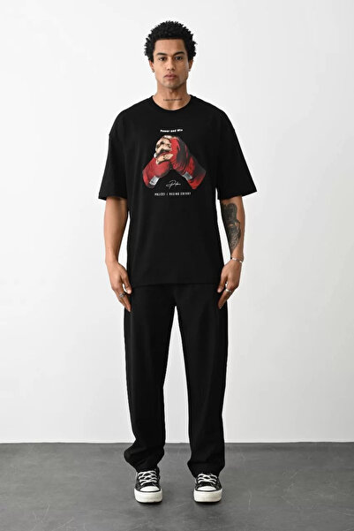 YALÇIN Black Unisex Printed Oversize T-Shirt