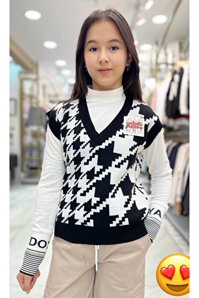 Minimoda Kids الحياكة فتاة منقوشة Houndstooth