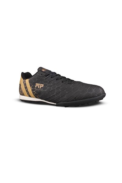M.P. Men's Lace-Up Black-Gold Astroturf Football Shoes