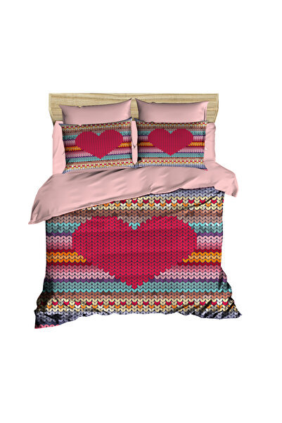 Fabeteks Heart Wool Knitting Colorful 3D Digital Double Duvet Cover Pillow Set