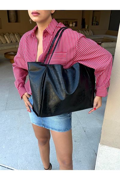 Mojeva Nancy Black Retro Model Μια ποιοτική εισαγόμενη γυναικεία τσάντα ώμου μεγάλου μεγέθους