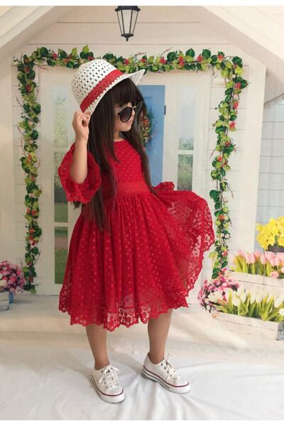 Delfini kids Kız Çocuk Elbise Şapkalı Kırmızı