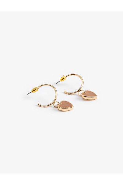 Koton Heart Patterned Dangle Hoop Earrings - Charm Detailed