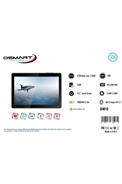 OSMART TABLET-OSMART INSPIRE TAB X10 10,1/ISP1280X800 2GB 32GB ADROİD10 BT+WİFİ