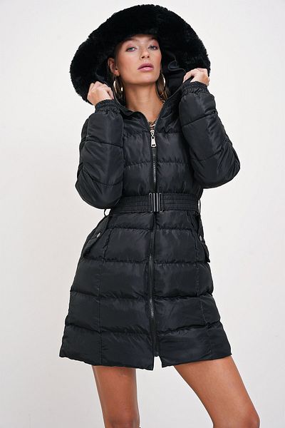HAKKE Fur Hood Waist Belt Inflatable Coat