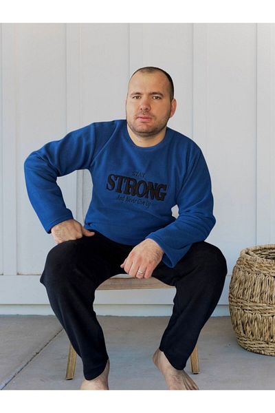 Sude HOMEWEAR Ανδρικό Σετ Πυτζάμες Fleece Plus Size με τσέπες