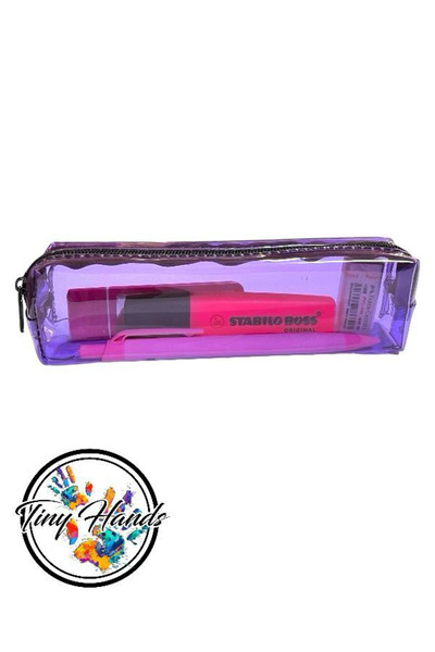 tiny hands Silikon Tek Bölmeli Şeffaf Kalemlik Mor Renk Şeffaf Kalemlik Tek Gözlü Kalemlik Mor Kalemlik