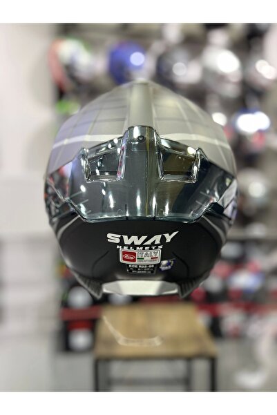 Sway 865 Space Siyah Beyaz Kapalı Kask Güneş Vizörlü