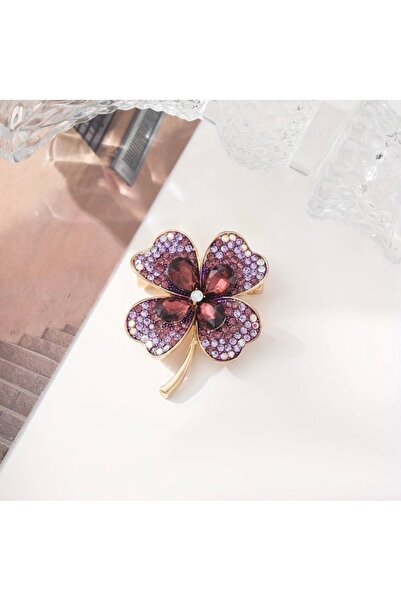 giez Taşlı Şık Dört Yaprak Yonca Broş