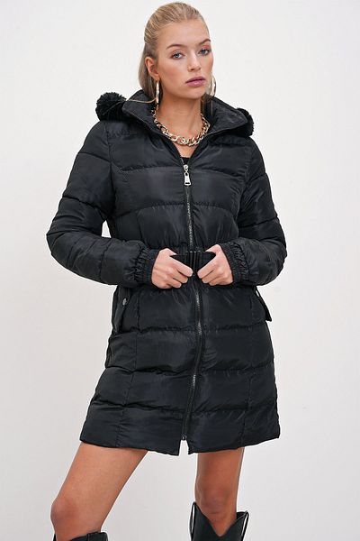HAKKE Fur Hood Waist Belt Inflatable Coat