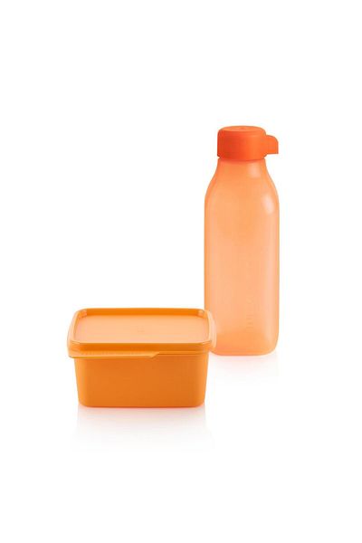 Tupperware Mango Square Storage Container and Sunset Water Bottle Set 500ml - Design with Airtight Lid