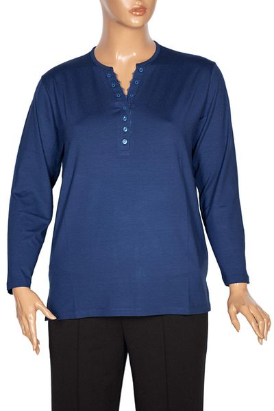 Pıtırcık Γυναικεία μπλούζα Cimariva Dicle Plus Size με λαιμόκοψη V με δαντέλα Indigo