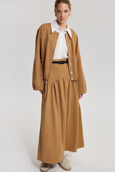 Touché Privé Linen Textured Skirt - Belt Detailed