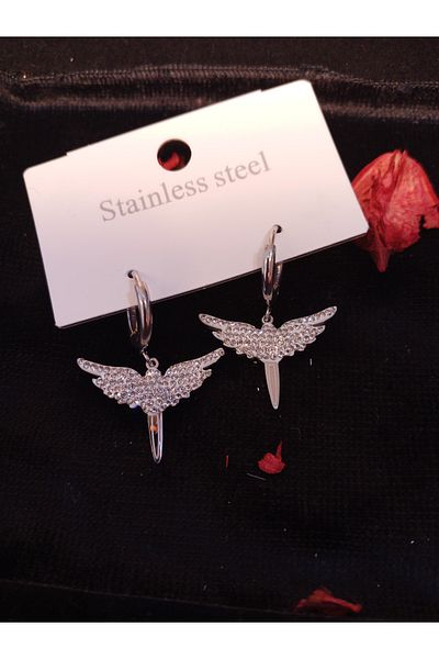 MODA Steel Earrings with Stone Angel Motif