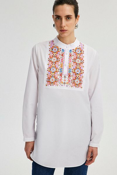 Touché Privé Button Tunic with Embroidery Detail